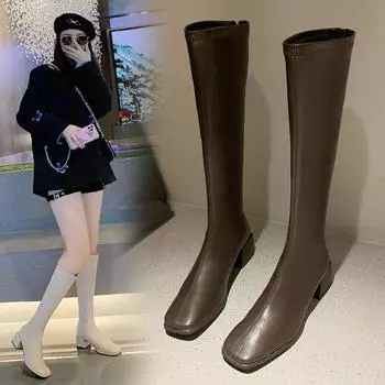 Высокие сапоги женские британские сапоги Naked Boots Slim 2024 Новые модные универсальные сапоги длиной до колена 39 чёрный