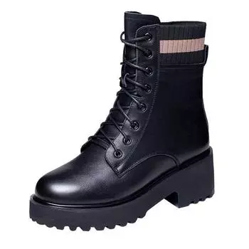 Высокие сапоги, женские короткие сапоги в британском стиле на осень и зиму, студенческие корейские сапоги на толстой подошве из бархата 40 чёрный