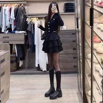 Высокие сапоги женские зимние 2024 года на толстой платформе осенние кожаные в продаже с высококачественными готическими длинными туфлями Y2k для женщин мода 35 чёрный