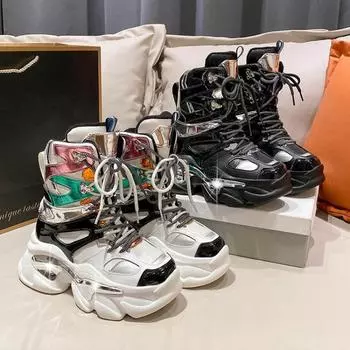 Высокие толстые женские кроссовки с пайетками, роскошная дизайнерская обувь для женщин, теплая нескользящая одежда, спортивные ботинки для женщин 35