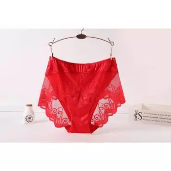 Высокие трусики с талией, нижнее белье больших размеров для женщин, нижнее белье, модальные кружевные красные трусики XL красный