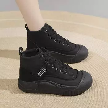 Высокие туфли-лодочки с цветовым сочетанием, женские, осень 2024 г., новые, толстые, высокие, женские туфли, удобные, вулканизированные туфли Traf 35 чёрный