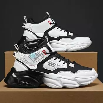 Высокие туфли мужские 2024 осень новые водонепроницаемые кожаные спортивные повседневные туфли молодежные универсальные увеличивающие рост туфли для пап 39