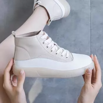 Высокие туфли на плоской подошве Повседневные короткие ботинки Кожаные белые туфли 35 чёрный