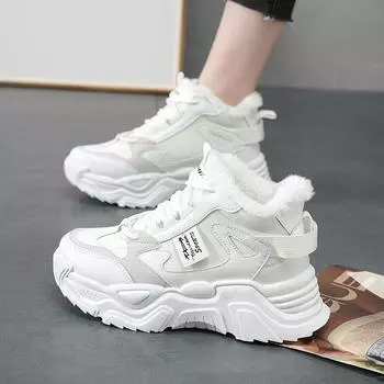 Высокие туфли Женские хлопковые туфли Универсальные папины спортивные и досуговые женские туфли Бархат 35 белый