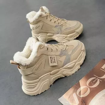 Высокие туфли Женские хлопковые туфли Универсальные папины спортивные и досуговые женские туфли Бархат 35 белый