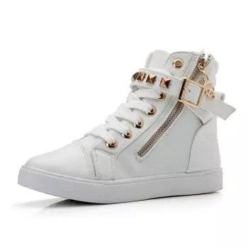 Высокие туфли, женские модные кроссовки с заклепками, тканевая обувь, женская повседневная обувь, брендовая черная, белая 35 белый