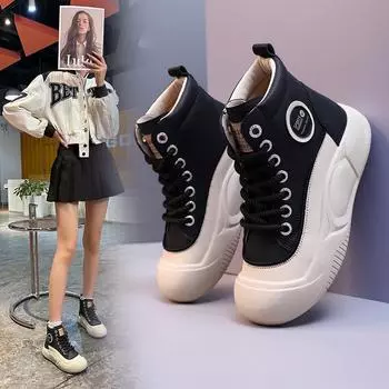 Высокие туфли женские туфли новые осенние туфли на платформе повседневные маленькие белые туфли универсальные спортивные туфли туфли для сноуборда 35 чёрный