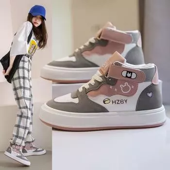 Высокие туфли женские весенние и осенние женские туфли новые маленькие белые туфли женские туфли симпатичные студенческие спортивные и развлекательные туфли для сноуборда 35 розовый