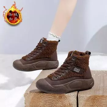 Высокие туфли женские зимние 2024 новые бархатные универсальные студенческие хлопковые туфли на платформе повседневные белоснежные туфли XFL28 35 чёрный