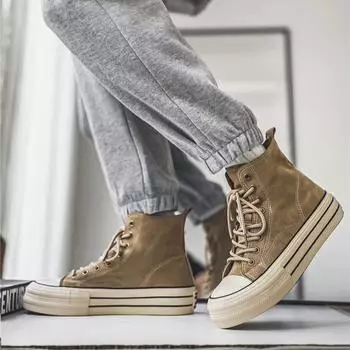 Высокие винтажные парусиновые туфли студенческие эспадрильи на платформе удобные мужские вулканизированные туфли мужские коричневые кроссовки zapatillas de lona 35 хаки