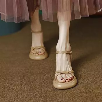 Высокие водонепроницаемые босоножки с открытым носком и толстой подошвой, женские, лето 2024 г., универсальные туфли на толстом каблуке, модные универсальные туфли на высоком каблуке 35