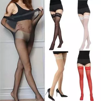 Высокие женщины девушки длинные кружевные чулки колготки A1-Black