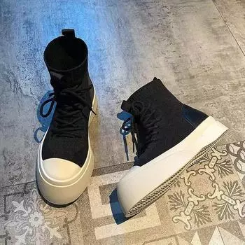 Высокие женские ботинки 2024 года, весна и осень, новые повседневные, на толстой подошве, вязаные, дышащие, эластичные носки, короткие ботинки, женская обувь 35 белый