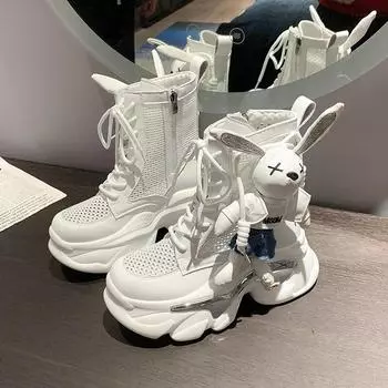 Высокие женские кроссовки на платформе, весна-лето 2024, полые сетчатые массивные туфли для папы, спортивная вулканизированная обувь, женские кроссовки для ходьбы 34 чёрный