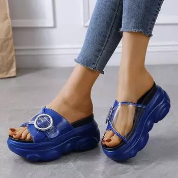 Высокие женские шлепанцы модные босоножки на танкетке обувь женская летняя женская обувь толстая подошва плоская платформа обувь 34 жёлтый