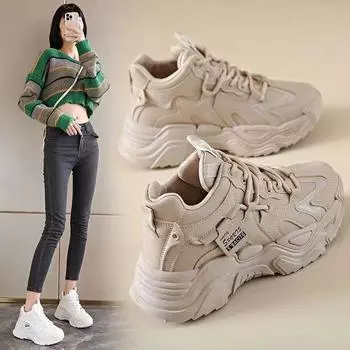 Высокие женские туфли Daddy Shoes с толстой подошвой, универсальные, осенние, новые, удобные, дышащие, кроссовки, маленькие ножки 35