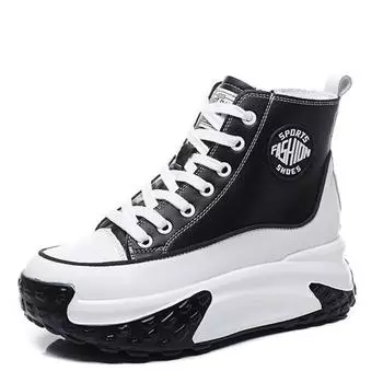 Высокие женские туфли из натуральной кожи на платформе высотой 7 см, ботиночки на танкетке, скрытый каблук, молния, весна-осень, теплая меховая зимняя обувь, кроссовки, теннис 34 белый