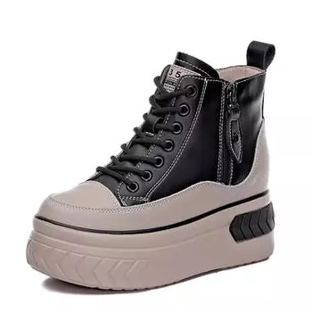 Высокие женские туфли из натуральной кожи на платформе высотой 8 см, танкетка, скрытый каблук, молния, весна-осень, теплая меховая зимняя обувь, кроссовки 34