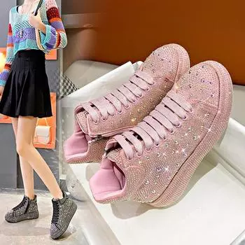 Высокие женские туфли Универсальные женские повседневные туфли Туфли-маффины с бриллиантами Спортивные туфли для сёрфинга на платформе со стразами 35 чёрный