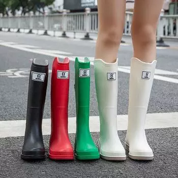 Высокие женские водонепроницаемые ботинки, нескользящие и износостойкие, дождевые ботинки, модная корейская версия, верхняя одежда для взрослых, водонепроницаемые сапоги, дождевые сапоги 36 чёрный
