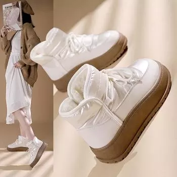 Высокие зимние ботинки для женщин, бархатные и утолщенные новые модели для зимы, теплые и нескользящие короткие хлопковые туфли для женщин K 35 бежевый