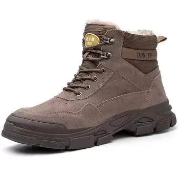 Высокие зимние хлопковые защитные ботинки с флисовой подкладкой, мужские, противоударные и противопрокольные, утолщенные, теплые, нескользящие рабочие ботинки 36