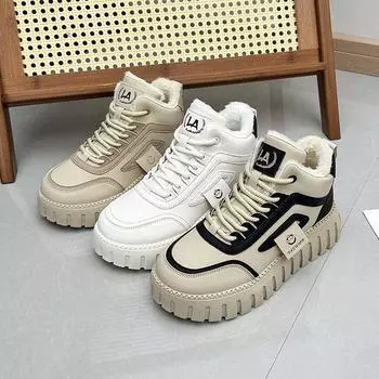 Высокие зимние сапоги, женские зимние плюшевые студенческие хлопковые туфли, модная повседневная спортивная обувь на толстой подошве 35