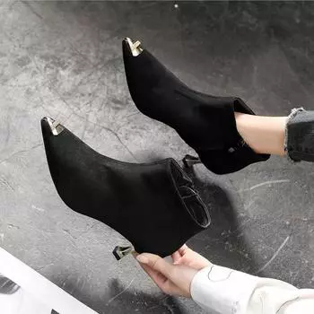 Высокий каблук 5 см, острый носок, тонкий каблук, высокие каблуки, новые ботинки «Мартинс», голые сапоги, короткие сапоги, размер 43 34