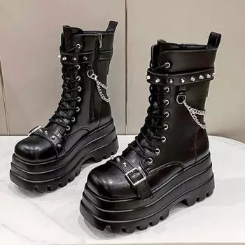 Высокий каблук, большой размер 35-42, увеличение платформы, сапоги для женщин, дизайнерская мода, осень-зима, роскошная обувь, рыцарские сапоги для женщин 35