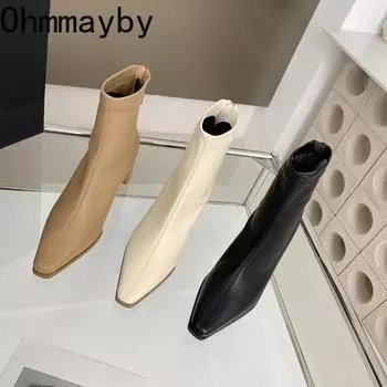 Высокий каблук квадратный носок женские ботильоны модные танцевальные вечерние выпускные туфли женские лаконичные короткие Botas De Mujer 35