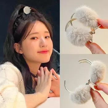 Высокий конский хвост в стиле Чжао Луси, плюшевый головной убор с зажимом для женщин - тренд осени/зимы чёрный