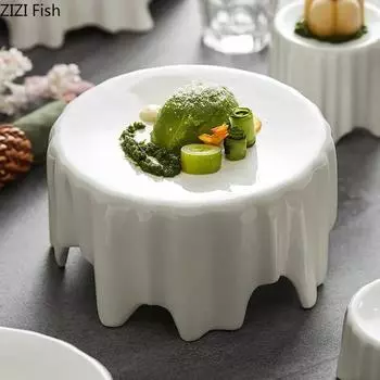 Высокий круглый стол Nordic Restaurant Creative Ceramic Десертная тарелка Суши Тарелка Украшение еды Основное блюдо Кухонная посуда