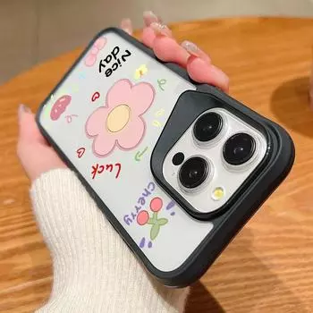 Высокий прозрачный акриловый ударопрочный чехол для iPhone 16 Plus 15 14 13 Pro Max с розовым цветочным узором, однотонный, с мягкими краями, тонкий жесткий чехол iPhone 16 чёрный