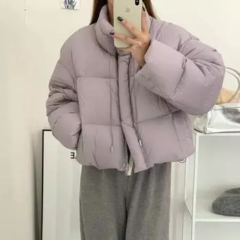 Высокий пушистый 90% белый утиный пуховый пуховик женский короткий 2024 модный воротник-стойка утолщенный маленький жакет One Size