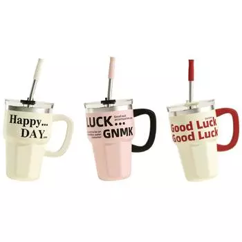 Высокий уровень внешнего вида соломенная термос чашка большой емкости простая кофейная чашка для офиса для девочек нержавеющая сталь для воды 600ml