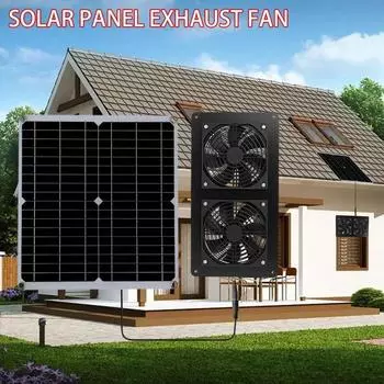 Высокоэффективный наружный солнечный вентилятор с двумя вытяжными вентиляторами для собачьего склада, тепличного вентилятора, воздушного насоса, температуры охлаждения