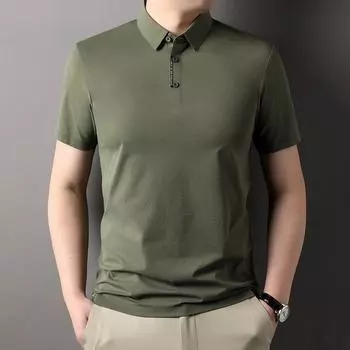 Высокоэластичная бесшовная деловая футболка с короткими рукавами для мужчин, новая летняя свободная мужская футболка с половиной рукавов, рубашка поло, модный топ M