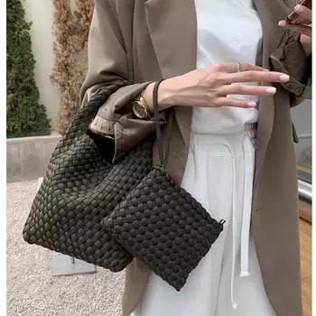 Высокоэластичная тканая сумка женская усовершенствованная текстура ручная сумка-ведро универсальные сумки через плечо (20cm<Max Length<30cm) коричневый