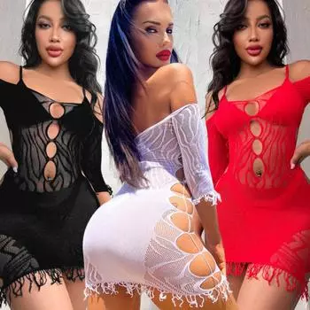 Высокоэластичная женская ночная рубашка, женская мода, ажурное прозрачное сексуальное обтягивающее нижнее белье, женская одежда для вечеринок и клубов, вечерняя одежда XS