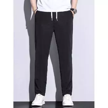 Высокоэластичные брюки Ice Silk для мужчин, прямые брюки Ice Feeling, шелковистые, гладкие, дышащие, удобные, быстросохнущие спортивные брюки для мужчин 28 чёрный