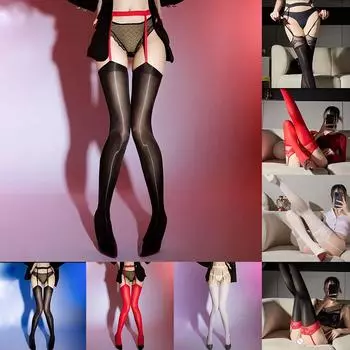 Высокоэластичные чулки с подвязками для чулок, сексуальное нижнее белье, прозрачное, выше колена