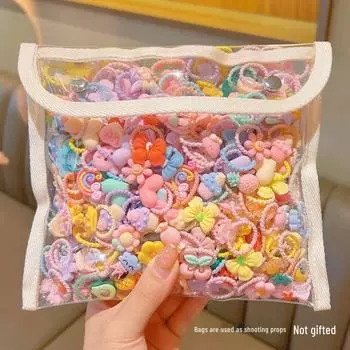 Высокоэластичные детские резинки, щадящие волосы, с милыми мультяшными животными, кольцами для больших пальцев и повязками для волос. 10Pcs