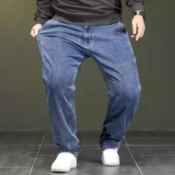 Высокоэластичные джинсы большого размера, мужские свободные прямые брюки больших размеров, новые модные джинсы 30