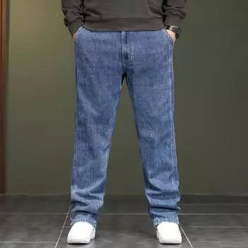 Высокоэластичные джинсы большого размера, мужские свободные прямые брюки больших размеров, новые модные джинсы 42