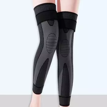 Высокоэластичные наколенники с удлиненными лямками для мужчин и женщин, баскетбольное снаряжение на открытом воздухе, наколенники из полыни для бега, трикотажное защитное снаряжение L чёрный