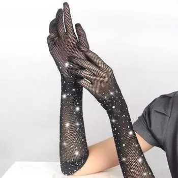 Высокоэластичные перчатки для рыбалки с бриллиантами, перчатки с длинным рукавом для вечеринок в ночном клубе M