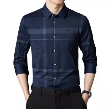 Высокоэластичные полосатые эластичные рубашки мужские повседневные с длинным рукавом с логотипом мягкие деловые формальные S