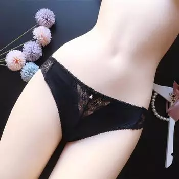 Высокоэластичные сексуальные трусики, женское нижнее белье из французского кружева, дышащие треугольные трусики с низкой талией из чистого хлопка M чёрный