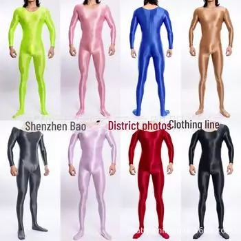 Высокоэластичный глянцевый комбинезон унисекс на все тело - большой размер, шелковистый блеск, европейский и американский стиль, сексуальный и прозрачный, гладкий (Модель 7076) Medium